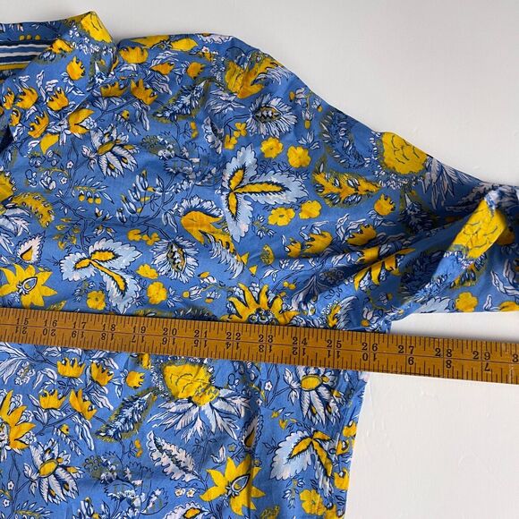 Talbots Button Up Shirt Size 2X Collared Blue Yellow Watercolor Botanical Cotton - Picture 10 of 12